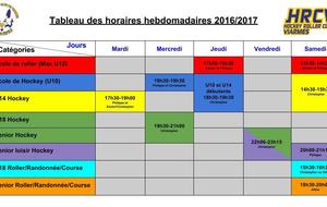 Planning hebdomadaire des entraînements 2016/2017