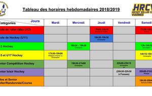 Planning des entraînements 2018-2019